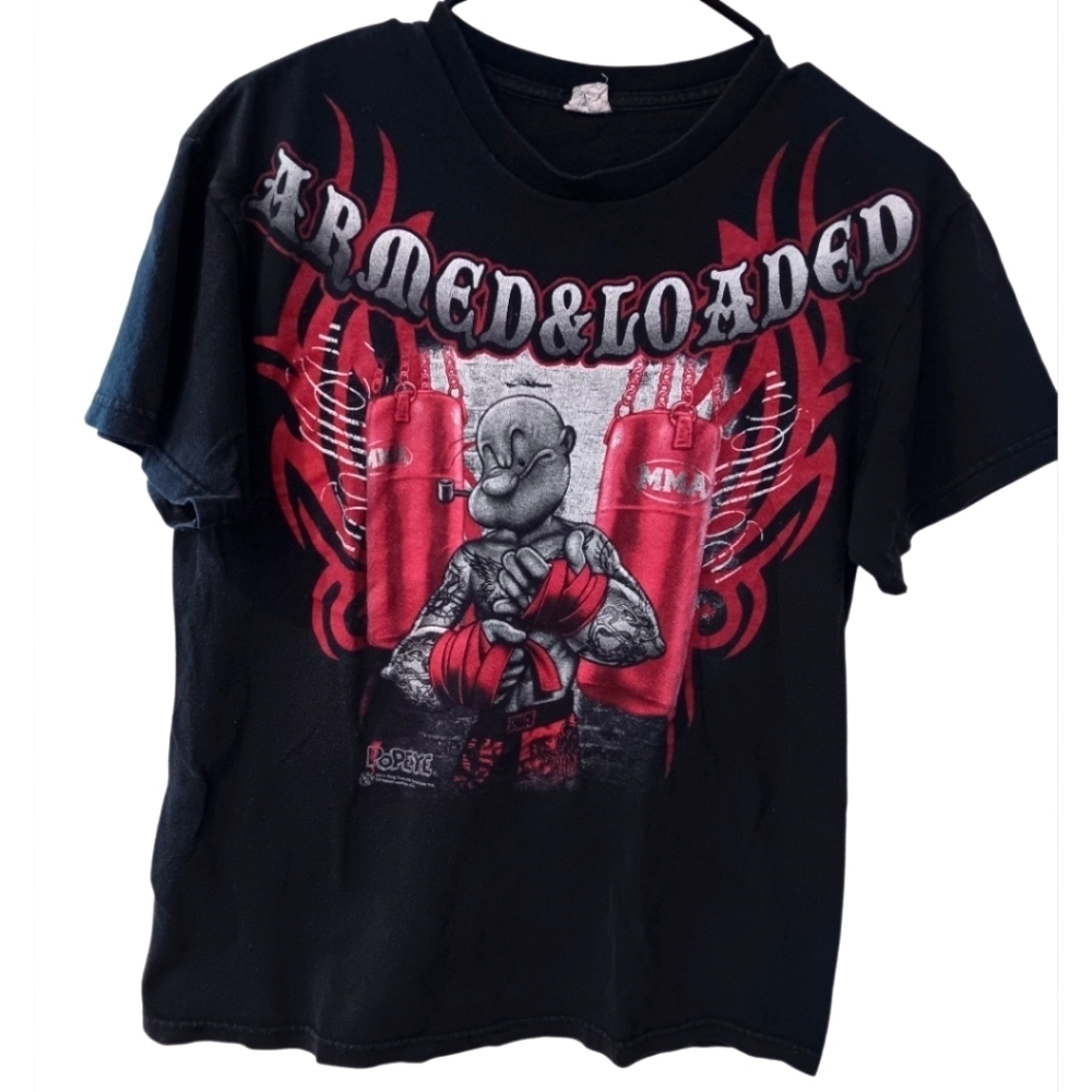 Y2k 2011  Popeye T Shirt Mens Cartoon Rap Hip Hop Tee MMA UFC Black Sz M